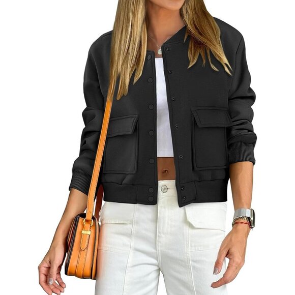 Women Cropped Bomber Jacket Rayon Polyester Loose Casual Fall Outfits